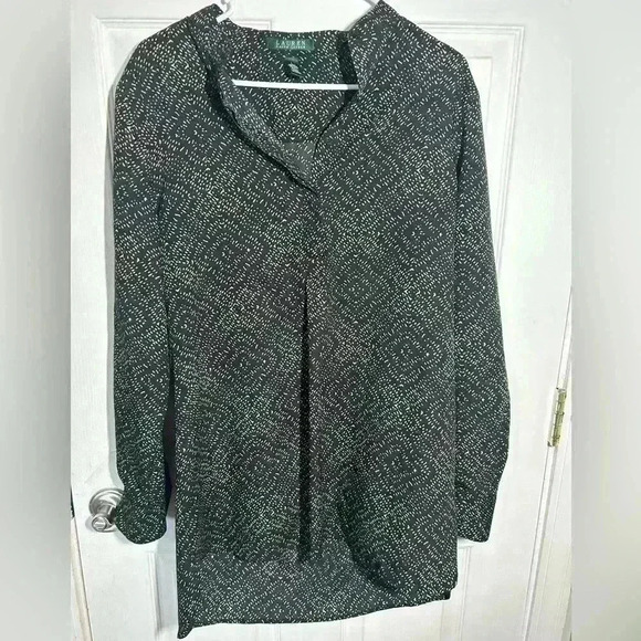 Lauren Ralph Lauren 1/4 Button Up Tunic. Black & gold longer in back. Size Large - Picture 1 of 10